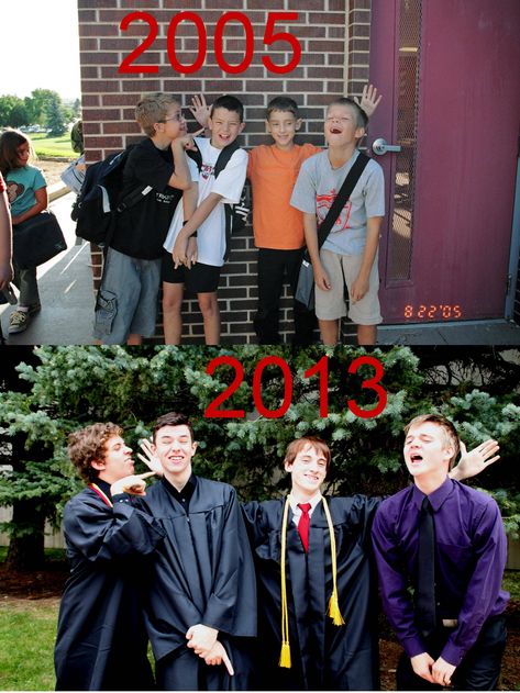 We've been best friends since 1st grade and yesterday we graduated High School. - Imgur Recreated Family Photos, Childhood Photos Recreated, Prom Pictures Group, Prom Pictures Couples, Prom Goals, Prom Picture Poses, Then And Now Photos, Prom Couples, 밈 유머