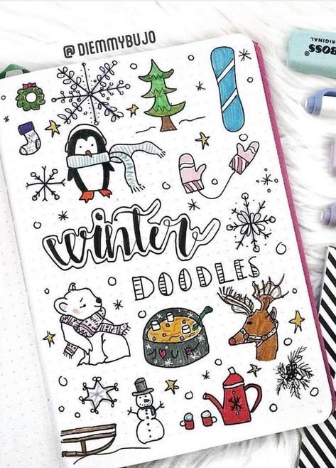 Winter doodles by ig@diemmybujo | bullet journal doodles | doodling ideas | how to draw animals | winter themed bullet journal | bujo | bullet journaling | cute doodles and sketches Winter Bujo, Winter Doodles, Doodles Draw, Doodling Ideas, How To Draw Animals, Winter Drawings, Bullet Journal Font, Bullet Journal Tracker, Cool Doodles