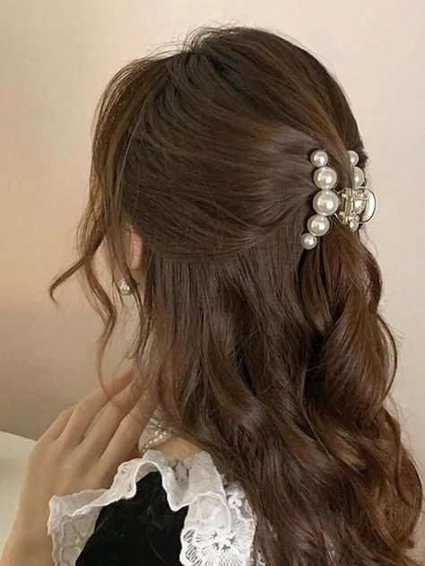 1pc Women's Acrylic Pearl Decorated Hair Claws, Elegant And Simple Hair Clip For Updo Hairstyle, Suitable For Daily Use Multicolor Casual,Cute,Elegant,Fantasy   PMMA Geometric,Plain Hair Pin   Women Accessories, size features are:Bust: ,Length: ,Sleeve Length: Boyfriend Comic, Y2k Hair Accessories, Decorative Hair Clips, Y2k Hair, Simple Hair, Peinados Recogidos, Updo Hairstyle, Hair Claws, Elegant Dresses Long