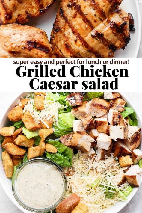 Bbq Chicken Caesar Salad, Easy Chicken For Salads, Chicken Over Salad Recipe, Caesar Salad Grilled Chicken, Salad With Baked Chicken, Chicken On Salad Recipes, Easy Chicken Ceasar Salad Recipe, Chicken Ceasar Salad Recipe Healthy, Chicken For Ceasar Salad Recipes