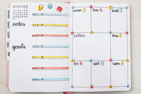 Weekly bullet journal template One Page Weekly Bullet Journal Layout, Planer Ideas, Bullet Journal First Page, Dot Journaling, April Month, Bullet Journal Titles, Bullet Journal Weekly Layout, Bullet Journal Minimalist, Bujo Weekly Spread