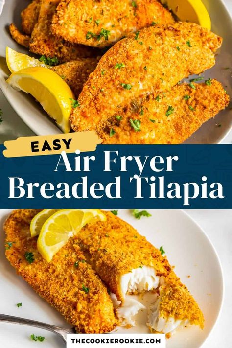 Prepare flavorful fish like never before with this incredible Air Fryer Tilapia Recipe. You can enjoy a fresh and delicious entree with some of your favorite sides. Tilapia Air Fryer Recipes Panko, Crispy Air Fryer Tilapia, Fried Tilapia Air Fryer, Fish In Air Fryer Tilapia, Tilapia Breaded Recipes, Fried Tilapia Recipes Air Fryer, Air Fryer Grilled Fish Recipes, Airfryer Tilapia Recipes, Ninja Foodi Tilapia Recipes