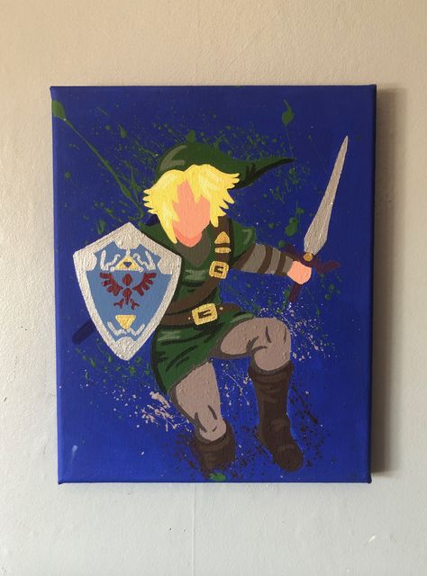 Legend Of Zelda Painting Canvases, Link Painting Zelda, Video Game Painting Canvas, Zelda Art Painting, Zelda Diy Gift, Zelda Painting Ideas, Zelda Canvas Painting, Legend Of Zelda Painting, Zelda Painting