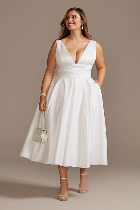 Plus Size Civil Wedding Dress, Plus Size Wedding Dress Short, Modern Short Wedding Dress, Courthouse Wedding Dress, Midi Wedding Dress, Short Sleeve Wedding Dress, Tea Length Skirt, Civil Wedding Dresses, Tea Length Wedding Dress