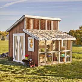 Greenhouse Shed Combo, Good Neighbor Fence, Backyard Structures, Greenhouse Shed, Build A Greenhouse, House Shed, Backyard Greenhouse, Outdoor Sauna, Greenhouse Plans