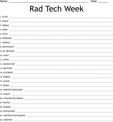 Rad Tech Week Word Scramble Radiologic Technologist Week, Radiology Party Ideas, Radiology Tech Week Games, Radiology Tech Week Ideas, Rad Tech Week Games, Rad Tech Week Ideas, Rad Tech Student, Rad Tech Week, Scramble Words