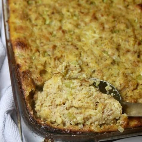 Grandma's Southern Cornbread Dressing Recipe - Eat Well Spend Smart Southern Dressing Recipe, Grandparents Day Greeting Card, Cornbread Dressing With Chicken, Homemade Cornbread Dressing, Southern Dressing, Dressing Recipes Thanksgiving, Chicken Dressing, Chicken Cornbread, Cornbread Dressing Southern