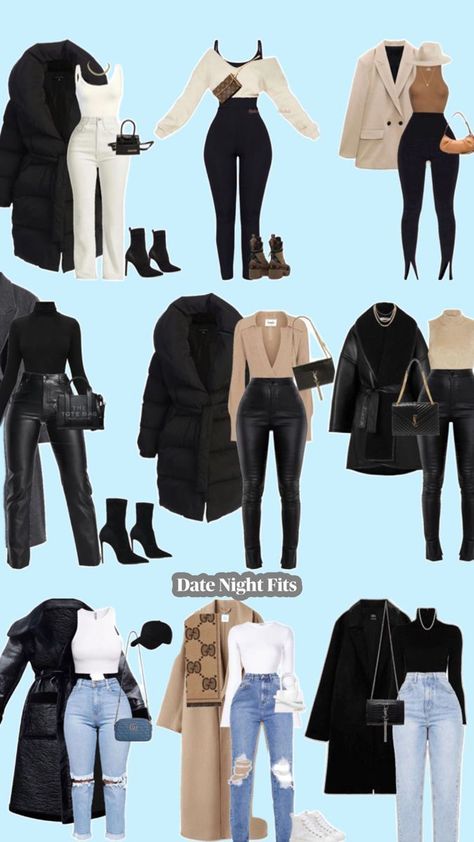 Types Of Clothes, Clothes And Shoes, A Collage, Different Outfits, Date Night, Collage, Blue, Clothes