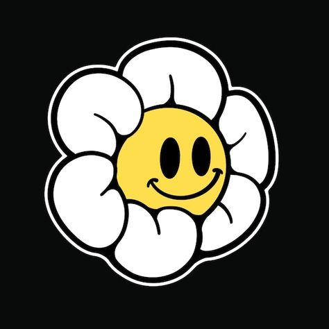 Vector vector smiley flower emoticon str... | Premium Vector #Freepik #vector #fun #face #vintage #trendy Retro Flower Illustration, Smiley Flower Tattoo, Graffiti Emoji, Smiley Face Drawing, Smiley Art, Flower Graffiti, Flower Design Vector, Smile Vector, Streetwear Cartoon