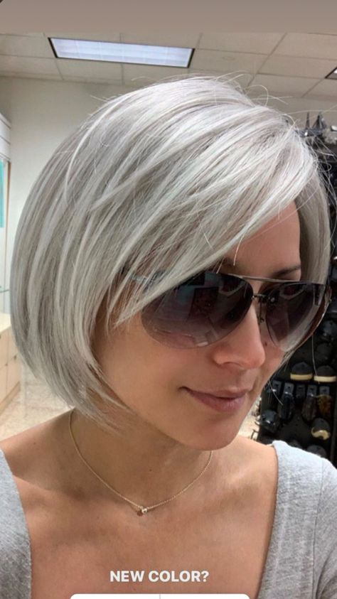 Chin Length Silver Hair, Short Bob Grey Hair Over 50, Gray Bobs Aging Gracefully, Chin Length Grey Hair, Short Grey Hair With Bangs, Chin Length Gray Hair, Grey Hair Inspiration Short Hairstyles, Grey Bob Hairstyles Over 50, Hair Styles For Gray Hair