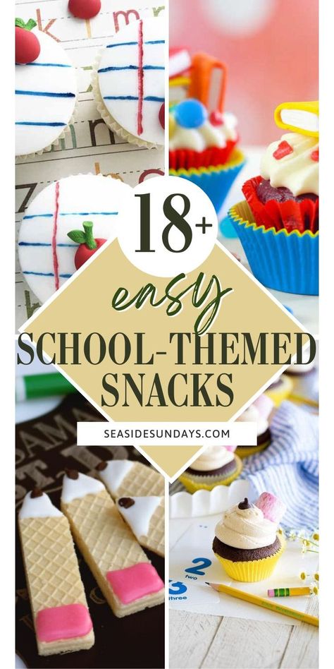 fun school themed snack ideas Fun School Snacks For Kindergarten, Back To School Desserts For Teachers, Back To School Potluck Ideas, Cute School Snack Ideas, School Themed Snacks For Kids, Back To School Snack Ideas For Students, First Day Snacks For Students, Back To School Baking Ideas, Back To School Bash Food Ideas