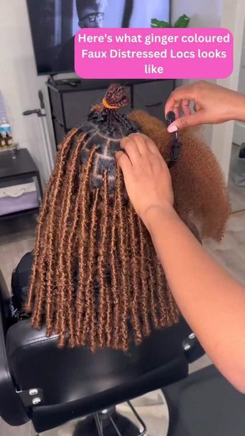 Hey beauty lovers!💕💕💕  Get ready to turn heads with our ginger-colored faux distressed locs from Pinknoire Beauty Supply! Perfect for adding a pop of color to your look.    So if you're ready to add some spice to your hair game, give our ginger color faux distressed locs a try and let your inner queen shine!  🎥 Credit: @BRAIDEDBYFLO   #pinknoirebeautysupply #fauxlocs #gingerhair #distressedlocs #hairgoals #beauty #beautysupply #fauxhair #locstyles #locs #naturalhair #gingercurls #fauxlocsarelife #gingerlove #gingerhairdontcare #pinknoirehair #locsforlife #gingerlocsrock #distressedhair #gingerhairgoals #fauxlocsdoneperfect #gingerhaircolor #gingerhaironfleek #locqueens #gingerlocsarebae #pinknoirelocs #gingerhairdontcarenot #fauxlocsarethebest #gingerhairswag #locsarelove Faux Locs Marley Hair, Short Faux Locs, Braid Hairstyle Ideas, Distressed Locs, Twisted Braids, Short Hair Twist Styles, Hair Braid Patterns, Ginger Color, Twisted Braid