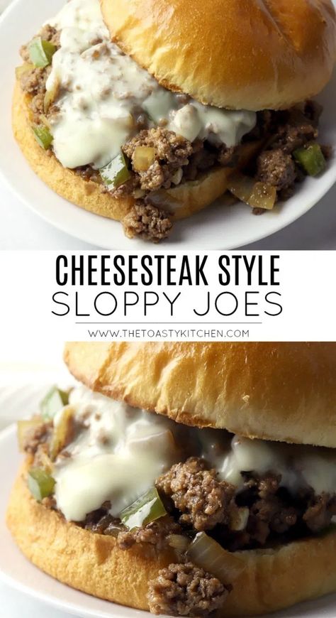 Cheesesteak Style Sloppy Joes - The Toasty Kitchen #beef #sloppyjoes #cheesesteak #cheesesteaksloppyjoes #dinner #dinnerrecipe #dinnerideas #lowcostmeals #recipes #recipeoftheday #mealideas Philly Cheesesteak Sloppy Joes, Cheesesteak Recipe, Sloppy Joes Recipe, Philly Cheese Steak, Sloppy Joes, Beef Recipes For Dinner, Beef Recipes Easy, Beef Dinner, Ground Beef Recipes