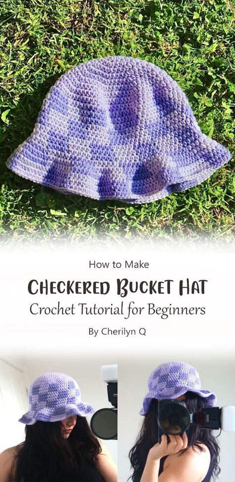 Love how the checkered pattern gives this hat so much character. It’s a great way to use up some of your stash and make a hat that really stands out. It’s perfect for gift giving too! Bucket Hat Knit Pattern, Crochet Patterns Free Bucket Hat, Crochet Hat Ideas Free Pattern, Crochet Checkered Bucket Hat Free Pattern, Beginner Crochet Bucket Hat, Crochet Bucket Hat Designs, Diy Crochet Bucket Hat Free Pattern, Simple Crochet Bucket Hat, Checkered Bucket Hat Crochet Pattern