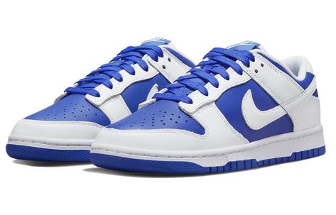 Introducing the Nike Dunk Low 'Racer Blue'—a stylish shoe that pays homage to the original 1985 Nike Dunk while incorporating contemporary designs. Crafted with premium leather and detailed with contrasting white leather overlays, this shoe is both modern and timeless. The iconic Swoosh logo features prominently on the side, a reminder of the timelessness of the Dunks. Atop a matching EVA foam sole, you can see detailed woven Nike tongue tag and heel embroidery for improved comfort and style. Wh Nike Dunk Low Racer Blue, Dunk Low Racer Blue, Nike X Travis Scott, Low Air Jordan 1, Nike Design, Nike Models, Jordan 8, Dunks Nike, Jordan 2