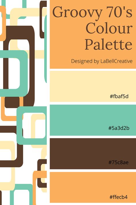 Groovy 70s colour palette. Teal, brown and orange Retro Colors 70s, 70s Retro Colour Palette, 60s 70s Color Palette, 1970s Color Palette Interior Design, 60s Color Palette Retro, 60s Colour Palette, 1970s Color Palette, Bright Retro Color Palette, Vintage Color Palette Retro