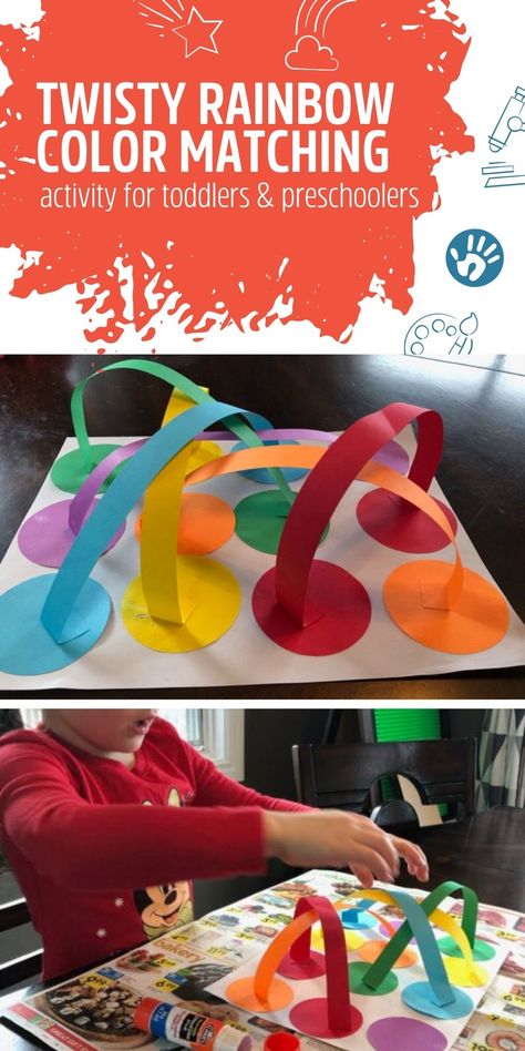 Twisty Rainbow Color Matching Activity Terrific for Toddlers & Preschoolers Preschool Color Theme, Color Matching Preschool, Learning Colors Activities, Color Activities For Toddlers, Preschool Color Activities, Adaptive Art, Rainbow Craft, Kindergarten Colors, Rainbow Activities