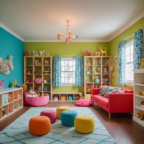 Playroom Color Scheme, Playroom Colorful, Fun Playroom Ideas, Bright Playroom, Fun Playroom, Nursery Nook, Play Corner, Colorful Playroom, Playroom Ideas