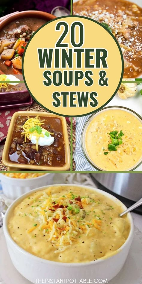 Finding the perfect winter soups and stews has never been easier with this delicious list of comforting soups. Treat yourself to some delicious winter soups and stews from our list.Hearty Soup Recipes. Best Soup Recipes. Delicious Soup Recipes Crock Pot Hearty Soups, Healthy Soups For Winter, Winter Chowder Recipes, Thick Chicken Soup Recipes, Cosy Soup Recipes, November Soup Recipes, Soups Of The World, Hearty Stews And Soups, Winter Soup Recipes Dairy Free