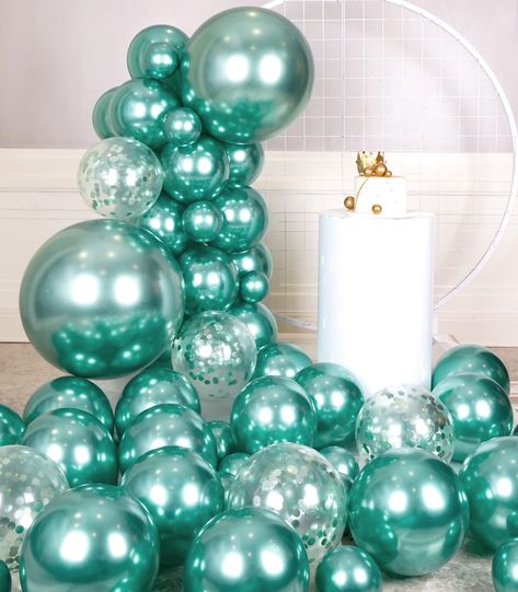 PRICES MAY VARY. [ Package Included ] - 20pcs 5 inch metallic green balloons, 25pcs 12 inch metallic green balloons, 2pcs 18 inch metallic green balloons, 5pcs green confetti balloons, 1 garland strip, 1 ribbon, and 1 dot glue [ Unique Combination ] - This is a new combination of different sizes of metallic turquoise balloons and green confetti balloons. It's unique and beautiful, and will make your party even more exciting and fun [ Applicable Scene ] - These metallic green balloons set can wid Aqua Balloon Decorations, Black And Teal Party Decorations, Turquoise Birthday Decorations, Tiffany And Co Party Decorations, Tiffany Themed Birthday Party, Teal Sweet 16, Mint Party Decorations, Turquoise Balloons, Dream Quinceanera