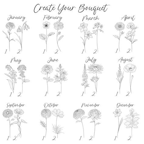 DIGITAL Custom Birth Month Flower, Minimalist Design, Birth Flowers Line Art Print Custom Family Birth Flower Bouquet Tattoo Design - Etsy Birth Flower Line Tattoo, July And April Flower Tattoo, June And September Flower Tattoo, Birth Month Flower Tattoos Bouquet, Family Birth Flower Bouquet Tattoo, Flower Bouquet Tattoo Design, December Flower Tattoo, Bouquet Tattoo Design, August Birth Flower Tattoo