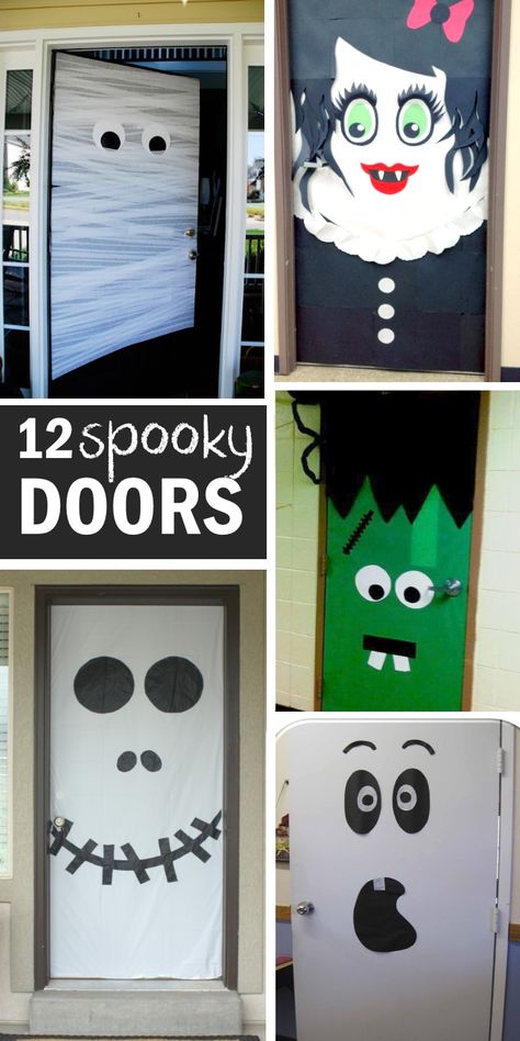 Door Ideas Halloween, Halloween Door Ideas, Porta Halloween, Diy Halloween Door Decorations, Halloween Classroom Door, Halloween Diy Door, Moldes Halloween, Halloween Front Door Decorations, Cute Halloween Decorations