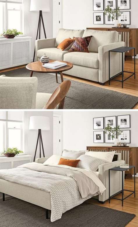 Design Idea: Multifunctional Guest Room - Room & Board Pull Out Couch Office Guest Bed, Guest Space Ideas, Bed For Guests Small Spaces, Best Sofa Bed Guest Room, Guest Room With Sofa Bed Ideas, Pullout Sofa Guest Room, Sofa Bed Office Guest Room, Sitting Room Guest Room Combo, Multi Function Guest Room