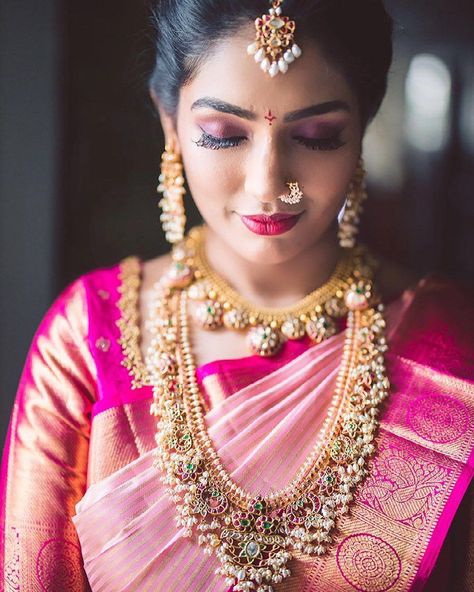 Gorgeous Muhurtham Makeup Looks We Swear By South Indian Bridal Makeup, South Indian Bridal Look, Indian Bridal Look, Best Bridal Makeup, Wedding Saree Collection, Wedding Blouse Designs, South Indian Weddings, Wedding Blouse, Embroidered Blouse Designs