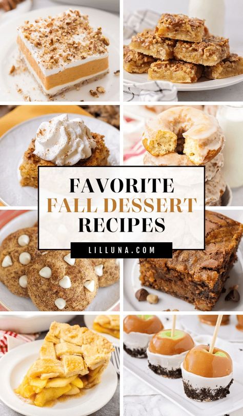 This collection of fall dessert recipes features all the best warm and cozy treats with autumn spices and flavors to enjoy all season long! Fall Flavor Recipes, Dessert Ideas Thanksgiving, Fall Small Desserts, Easy Delicious Fall Desserts, Fall Baked Recipes, Simple Ingredient Recipes Desserts, Favorite Fall Desserts, Amazing Fall Desserts, Yummy Fall Dessert Recipes