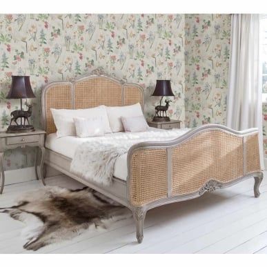 Outlet French Furniture | French Bedroom Wood And Upholstered Bed, French Painted Furniture, French Style Bed, French Style Bedroom, Rattan Bed, French Bed, Luxury Mattresses, French Bedroom, Shabby Chic Bedding