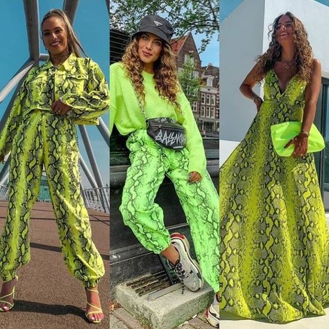 Snake Neon Green Print Outfits🐍💚 Neon Jungle Party Outfit, Snake Print Outfit, Jungle Fashion, Neon Snake, Neon Jungle, Jungle Party, Green Print, Snake Print, Neon Green