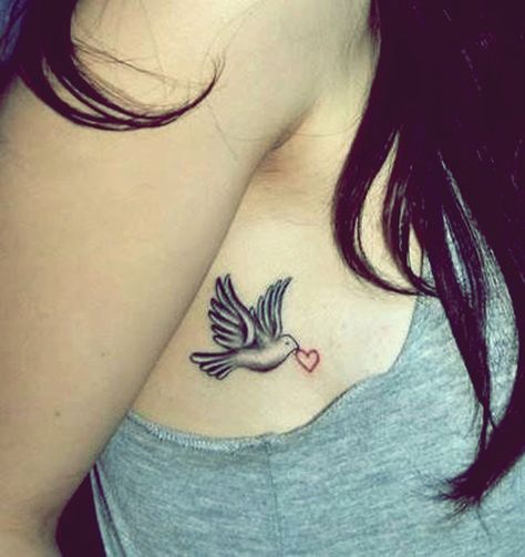 55 Peaceful Dove Tattoos | Cuded Bird And Heart Tattoo, Small Dove Tattoos, Small Bird Tattoos, Dove Tattoo Design, Vogel Tattoo, Dove Tattoos, Bird Tattoo Wrist, Waist Tattoos, Dove Tattoo