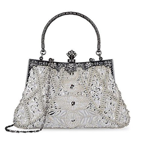 Kisschic Womens Vintage Beaded and Sequined Evening Bag Wedding Party Handbag Clutch Purse Silver *** Click image to review more details. (This is an affiliate link) Sequin Handbag, Crystal Handbag, Beaded Clutch Purse, Clutch Purse Black, Clutch Bag Wedding, Party Handbags, Rhinestone Clutch, Wedding Purse, Purses For Women