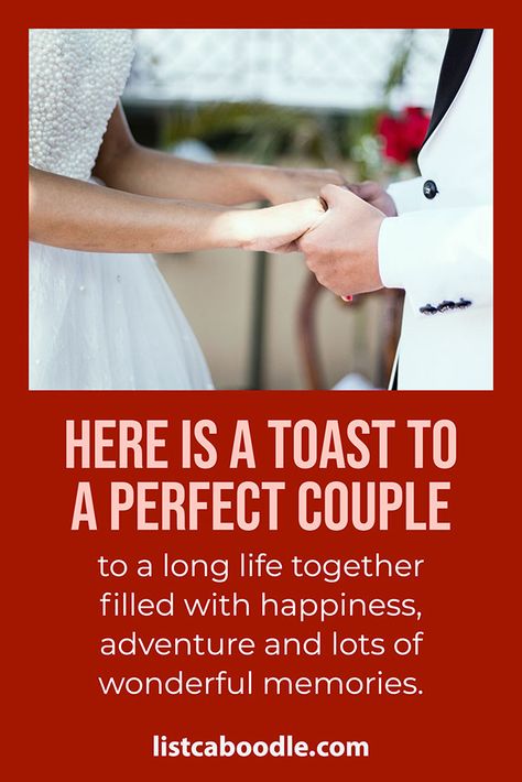 "Here is a toast to a perfect couple..." Best man toasts of all kinds for your wedding speech. #toasts #bestmantoast Wedding Toast Quotes Couple, Best Man Toast Examples, Short Wedding Toast Quotes, Toast To The Bride And Groom, Short Best Man Speech, Wedding Thank You Quotes, Best Man Speech Template, Funny Wedding Toasts, Wedding Toast Quotes