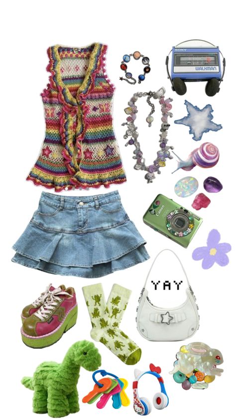 #weirdgirl #twee #2000s #art #moodboard #shuffles #outfit Weird Girl, 2000s Art, Outfits 2000s, Funky Outfits, Kawaii Clothes, Really Cute Outfits, Harajuku Fashion, Colourful Outfits, Lookbook Outfits