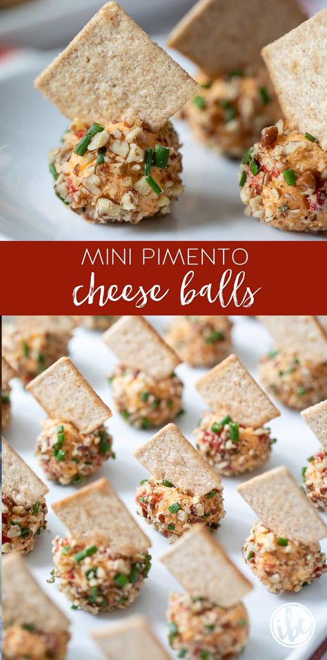 Elevate your snack game with Mini Pimento Cheese Balls – tiny, adorable, and bursting with flavor! Perfect for any gathering, these cheese balls are easy to make, fun to serve, and absolutely delicious! #appetizerideas #entertainingrecipes #cheeseball #easyrecipe Individual Cheese Balls Minis, Easy Amuse Bouche Ideas, Cheese Balls Photography, Mini Cream Cheese Balls, Christmas Food Easy Party Appetizers, Summer Wedding Appetizers, Pimento Cheese Finger Sandwiches, Easy Savory Finger Foods, Nut Free Cheese Ball