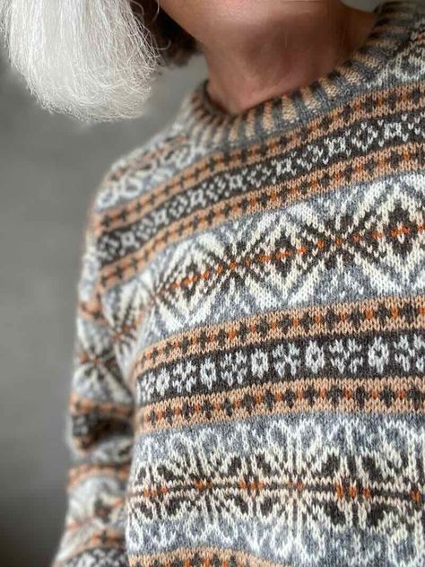 Knitting pattern for Krakær mens sweater by Ruth Sørensen This beautiful sweater, designed by the talented Ruth Sørensen, is nothing less than an adventure waiting to be explored. Ruth is an experienced, Daish knitwear designer who is very talented at designing Fair Isle knitting and mixing stunning colorways. Krakær sweater is designed in 5 sizes using our No 20 yarn made of 100% Shetland wool. Ruth has curated an amazing color profile with 8 colors for this fantastic design. With this design y