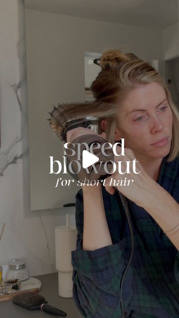 Jocelyn McClellan on Instagram: "My speed blowout routine for short hair! For those days I’m in a rush and don’t have time to curl or style my hair after blow-drying, I start with my regular blow dryer and then switch to my heated round brush for the top layer. This way, I can finish blow-drying and styling simultaneously! A heated round brush is a game changer that I think everyone needs in their life 🤌🏼 Do you have a heated round brush?! I am using L’ange’s Le Volume brush, but there are so many out there. What are your thoughts on this hair tool? *Filmed before my most recent cut & color #hair #hairtips #beauty #beautytips #shorthairstyle #shorthairlife #shorthairtips #shorthairtutorial #hairtransformation #hairstyles #hair #hairinspo #hairspo #hairinspiration #hairtutorial #easyhair Blowout Hair Dryer Brush, Blowout Hair Tutorial Blow Dryer And Round Brush, Blowout Hair With Blow Dryer Brush, Revlon One-step Hair Dryer & Volumizer Hot Air Brush, Self Blow Dry Hair, Best Ways To Blow Dry Hair, Blow Dry Brush Hairstyles, Blow Drying Brush Tutorial, Dryer Brush Hair