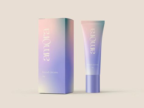 amora Skincare Packaging Design – Packaging Of The World Skin Care Brand Packaging, Gradient Skincare Packaging, Purple Packaging Design, Ombre Packaging, Gradient Packaging, Hand Cream Packaging, Cream Packaging Design, Skincare Packaging Design, Mesh Gradient