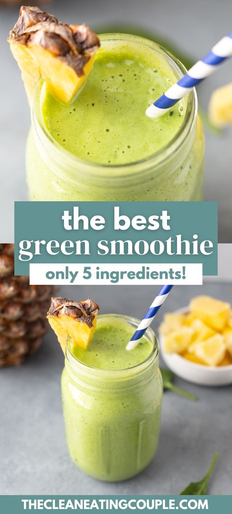 The Best Green Smoothie (only 5 Ingredients!) that is so easy to make. Learn how to make the best green smoothie recipe that is delicious and good for you! Delicious Green Smoothie Recipes, Green Goodness Smoothie, Green Shakes Healthy, Green Machine Smoothie Recipe, Super Green Smoothie Recipes, Green Smoothie Recipes Fat Burning, Simple Green Smoothie, Best Green Juice Recipe, Green Smoothie Recipes Healthy