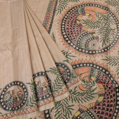 Madhubani Designs, Madhubani Saree, Painted Dupatta, Painting Steps, Mithila Painting, Kalamkari Designs, Saree Painting Designs, Madhubani Paintings, Fabric Paint Diy