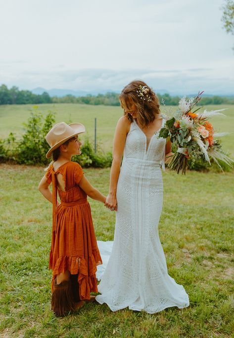 Mccall Mitchell, Mccall Mitchell Wedding, Cowgirl Wedding Dress Dolly Gown, Mitchell And Webb, Westeen Boots And Wwdding Gowns, Simple Elegant Wedding Dress, Boho Flower Girl, Bridal Halo, Simple Elegant Wedding