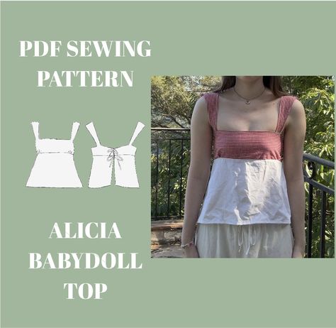 Alicia Babydoll Top | Cute summer top with bows | PDF Sewing pattern | Size XS-XXL | Video Tutorial included Babydoll Top Sewing Pattern Free, Flowy Top Sewing Pattern, Sewing Babydoll Top, Babydoll Sewing Pattern, Babydoll Top Sewing Pattern, Diy Babydoll Top, Easy Tops Sewing, Tank Top Sewing Pattern Free, Sewing Patterns Top