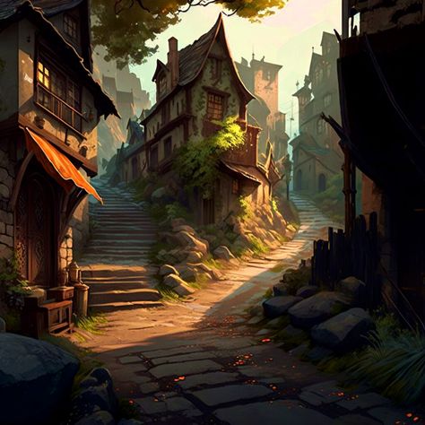 ArtStation - Autumn Village Fantasy Setting Village, Village Photoshoot, Autumn Village, Fantasy Village, Back Alley, Fantasy Town, Fantasy Background, Location Inspiration, Landscape Concept