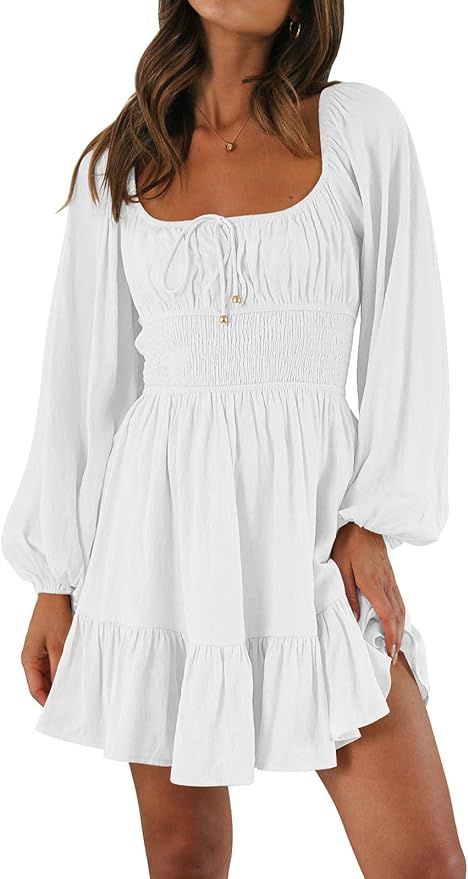 Flowy Short Dress, Square Neck Dress, Flowy Shorts, Mini Robes, Trend Fashion, Lantern Sleeve, Long Sleeve Mini, Ruched Dress, Lantern Sleeves