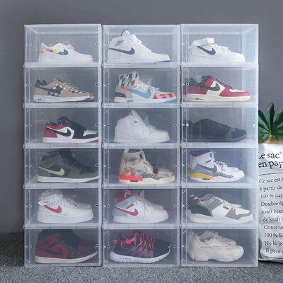 Rebrilliant Waytrim 4 Pair Foldable Stackable Shoe Box | Wayfair Clear Shoe Boxes Storage, Shoe Drawer, Sneaker Displays, Shoe Box Storage, Shoe Containers, Shoe Storage Box, Sneaker Storage, Stackable Shoe Rack, Perfectly Organized