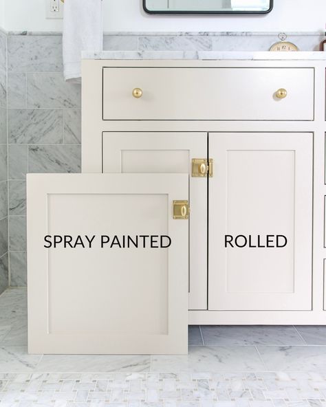 Light Colored Bathroom Cabinets, Painted Dresser Vanity Bathroom, Diy Paint Cabinets Bathroom, Neutral Vanity Cabinet, Painting Vanity Cabinets, Guest Bathroom Cabinet Colors, Pain Bathroom Vanity, Bathroom Painted All One Color, White Bathroom Vanities Ideas