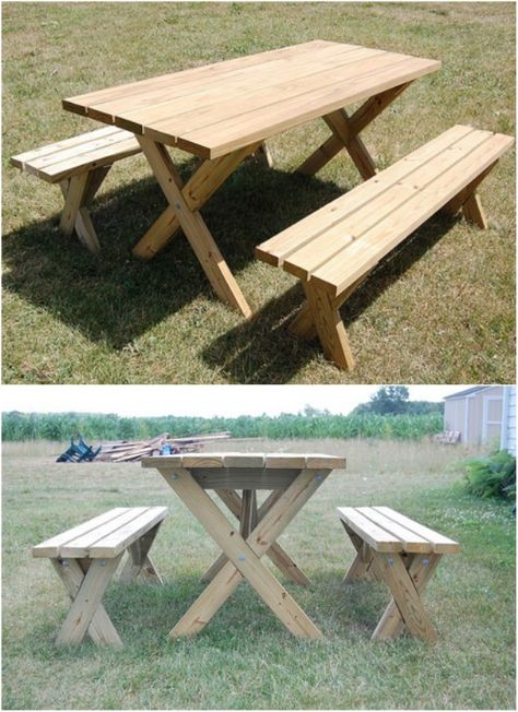 18 Rustic DIY Picnic Tables for an Entertaining Summer {Free Plans} #diy #plans #woodworking #tables #picnictables #outdoortables #freeplans Wine Picnic Table, Build A Picnic Table, Diy Picnic, Diy Picnic Table, Portable Picnic Table, Picnic Table Plans, Picnic Table Bench, Wooden Picnic Tables, Folding Picnic Table