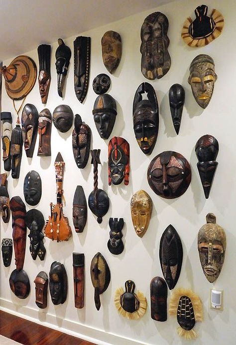 Afrocentric Decor, African Interior Design, Inspiration Wall Art, African Inspired Decor, Mask Collection, African Interior, Afrique Art, African Wall Art, Wall Decor Kitchen