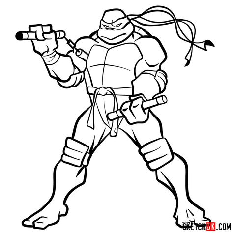 How to draw Michaelangelo ninja turtle - Step by step drawing tutorials He Man Tattoo, Turtle Skull, Ninja Turtle Drawing, Ninja Turtle Coloring Pages, Ninjago Coloring Pages, Raphael Ninja Turtle, Superhero Coloring Pages, Turtle Coloring Pages, Tmnt Party